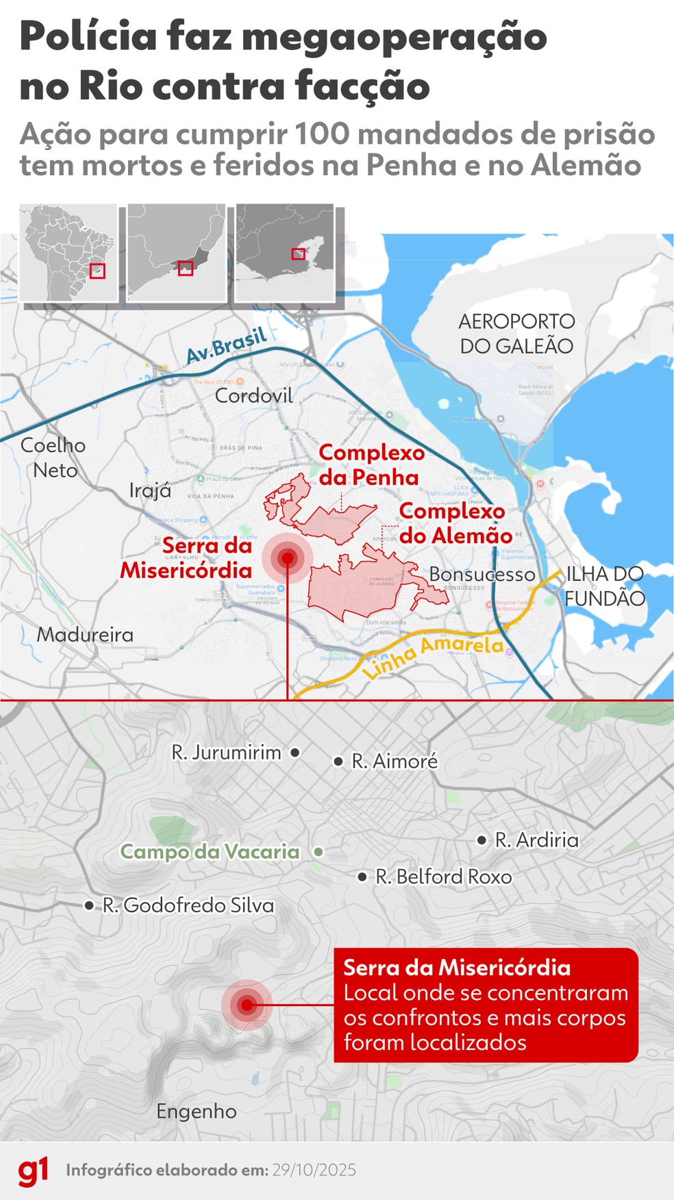 INFOGRÁFICO: veja onde se concentraram os confrontos no Rio durante megaoperação — Foto: Arte g1